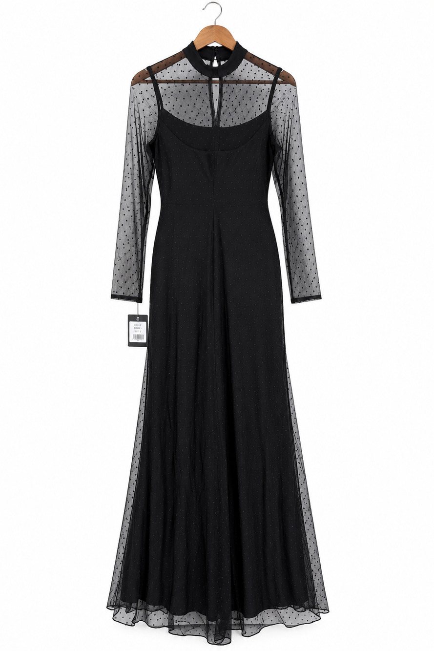 Marina Dotted Mesh Cocktail Gown Size Small Illusion Neck Whimsigoth Luxe